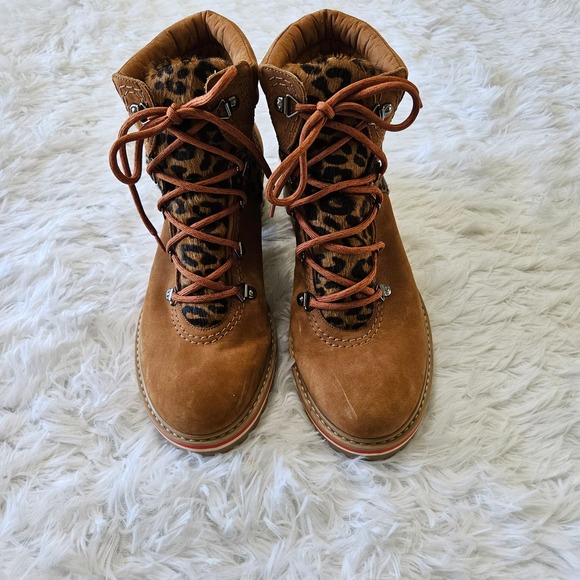 Schutz Sz 9.5 Keida Leopard Print Calf Hair Edgy Lace Up Combat Style Boots - Picture 4 of 10